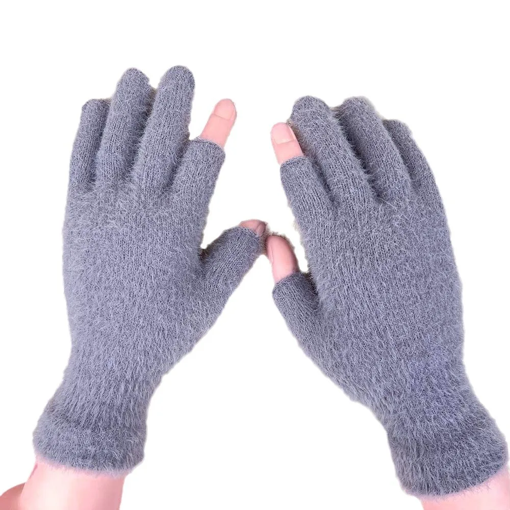 2pcs Fingerless Gloves Women's Faux Fur Plush Half Finger Mittens Soft Warm Winter Gloves for Typing Driving Daily Use