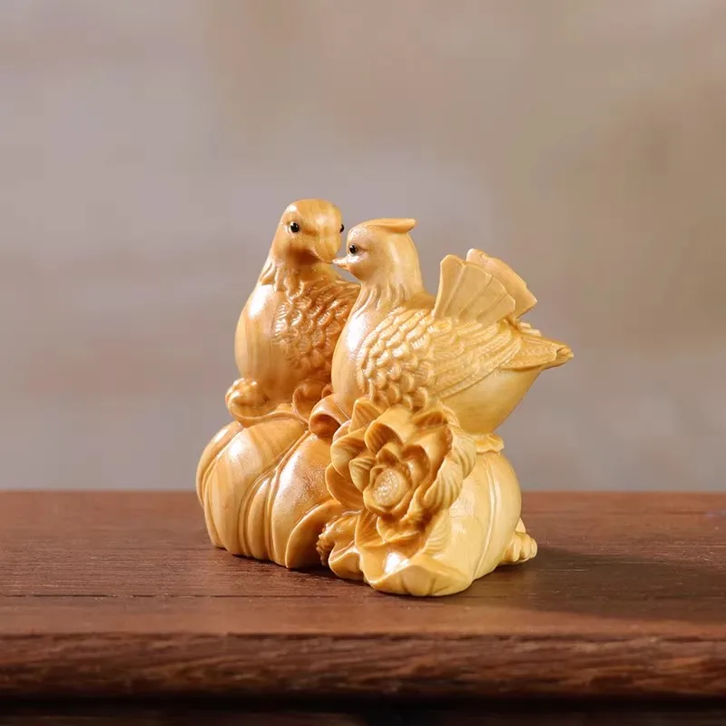“Mandarin Ducks of Union” Palm Treasure - Boxwood Carving for Marriage Blessing & Handheld Enjoyment, An Intimate Love Token