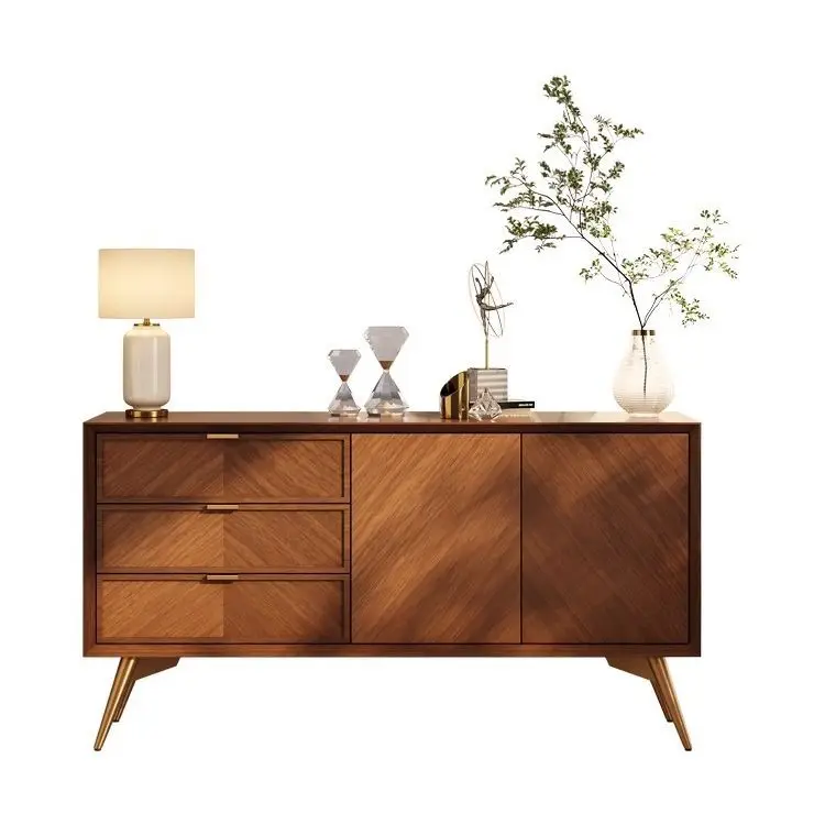 Medieval retro solid wood, high-end side cabinet against the wall, small apartment living room, large-capacity entrance cabinet