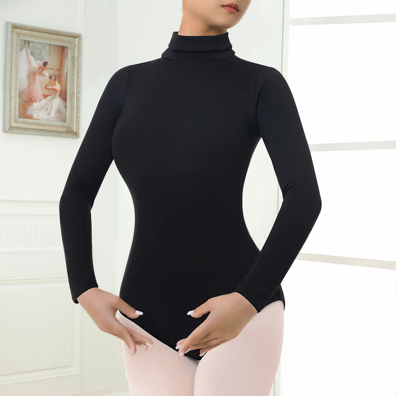Womens Ballet Leotards Turtleneck Long Sleeve Leotard Back Zip Up Dance Leotard for dance practice With Full Front Lining