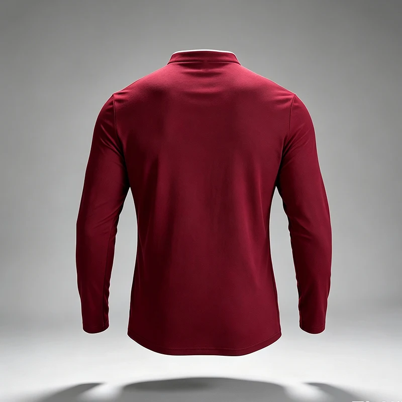 Herren Polohemden mit Stehkragen, halber Knopfleiste, langen Ärmeln, vier Knöpfen, Henley-Stretch, knitterarm, für den Alltag, Freizeitoberteile – Detail 15