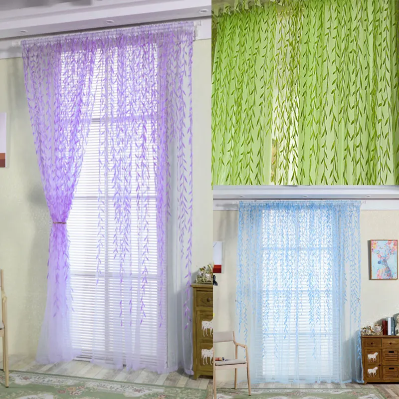 Pastoral Green Willow Sheer Curtains Window Yarn for Living Room Tulle Fabrics Kitchen Gauze Simple Curtain Panel Home Textiles