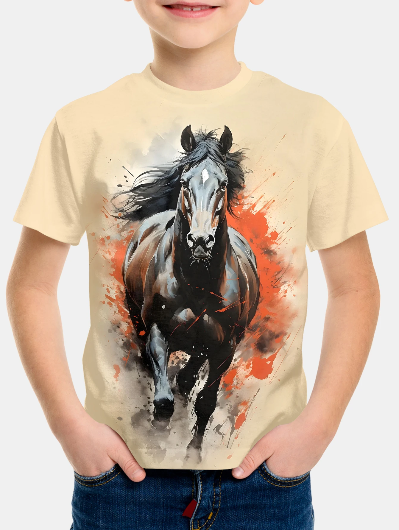 Camiseta de caballo para niños y niñas, camisa de 19 colores, ropa para niños pequeños, camiseta 3d para niños, camiseta para niños de 4 a 14 años, Coreano