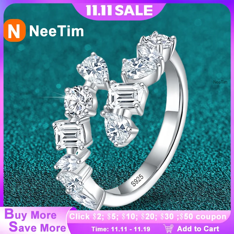 

Обручальное кольцо NeeTim с муассанитом, стерлинговое серебро 925 пробы с позолоченным женским кольцом Eternity, женские кольца с бриллиантами в лаборатории