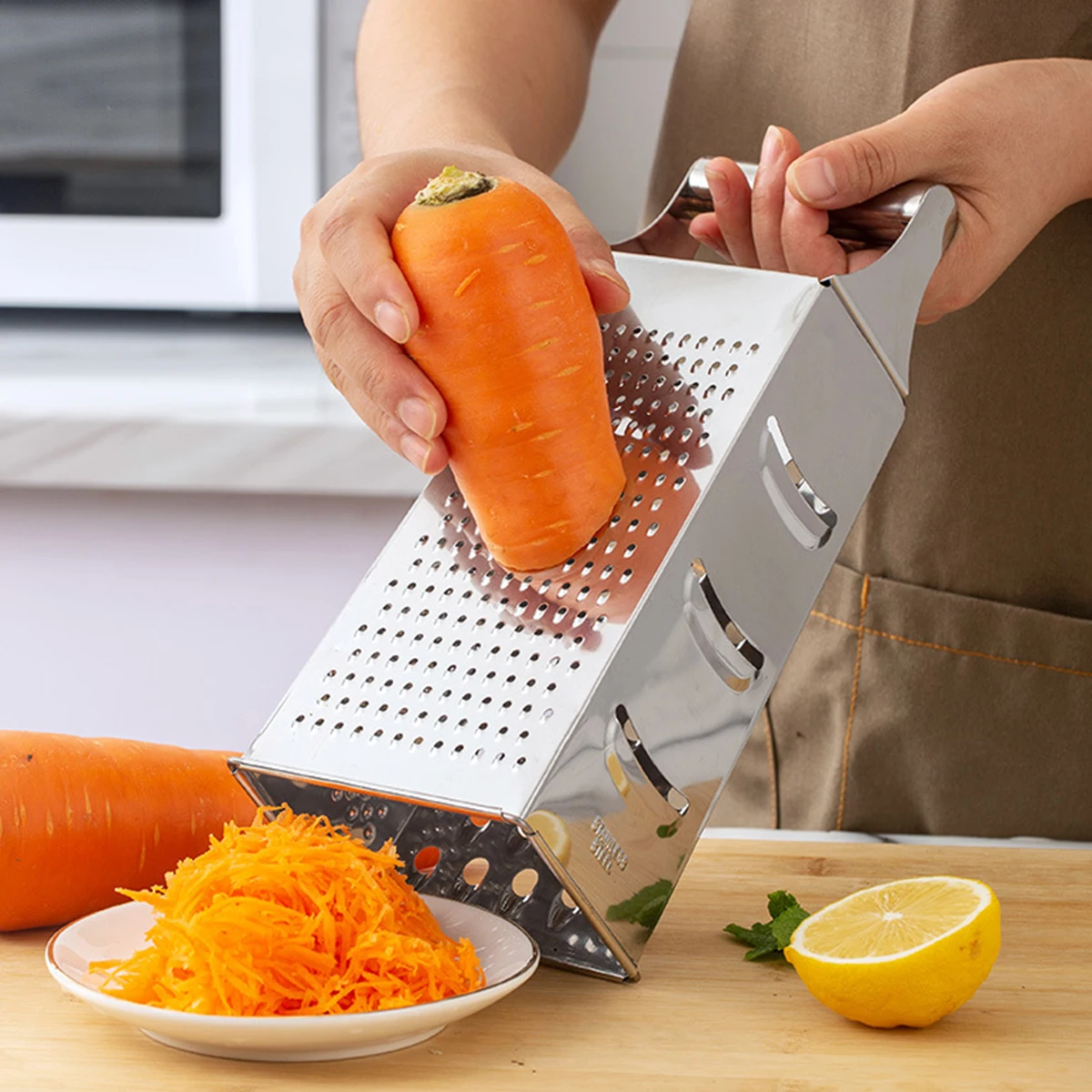 1PC-Stainless Steel Four-Sided Grater Vegetable Slicer Multi-Functional Cheese Grater Round Handle Melon Scraper Kitchen Tool