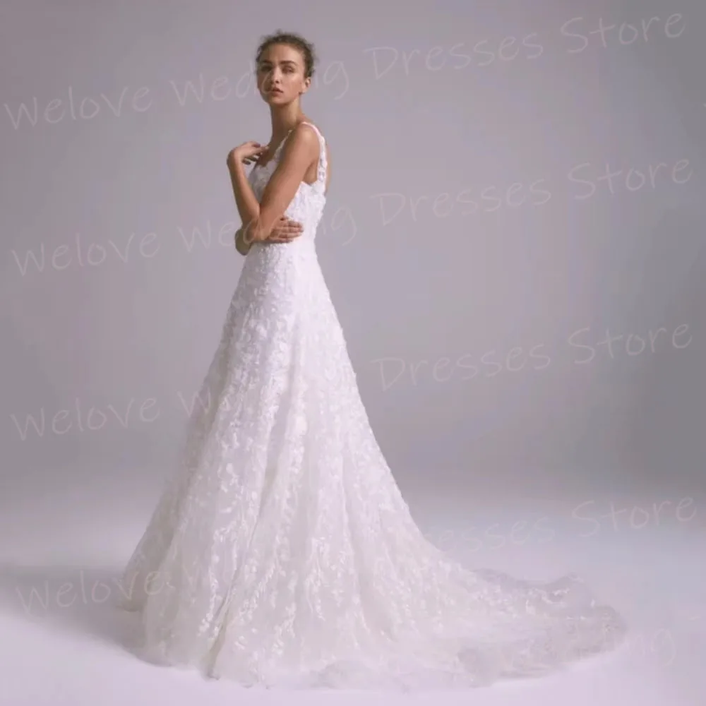 Luxurious A Line Women's Lace Appliques Wedding Dresses Robe De Mariée Customized Spaghetti Straps Bride Gowns Vestido De Novia