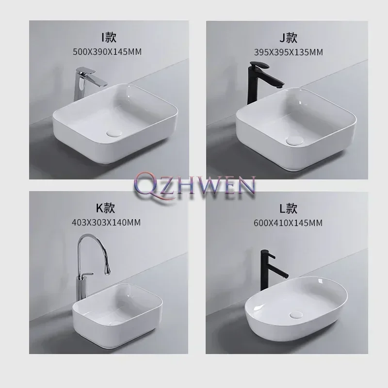 Simple White Ceramic Wash Basin Home Balcony Bathroom Sink Square Round Washhand Stand Washbasin with Drainer Mini Bowl Basin