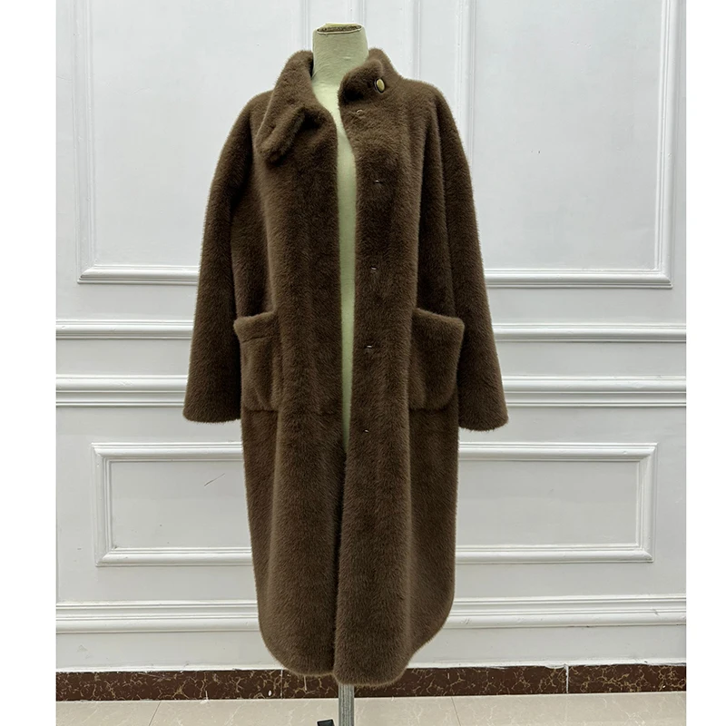 Fangtai Luxury Brand Fashion  Faux Fur Coat Jacket Women 2024 Winter Loose Oversized Long Fluffy Overcoat OuterwearFree shipping