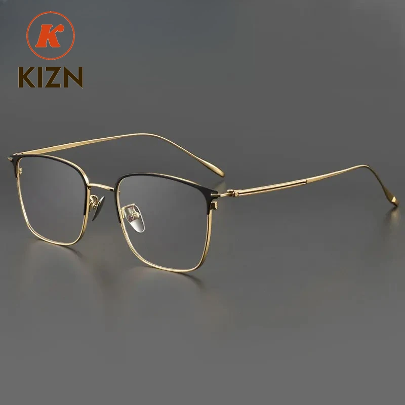 KIZN نظارات بصرية جديدة 89093 من التيتانيوم النقي بإطار كامل الحافة نظارات طبية Rx للرجال نظارات للرجال