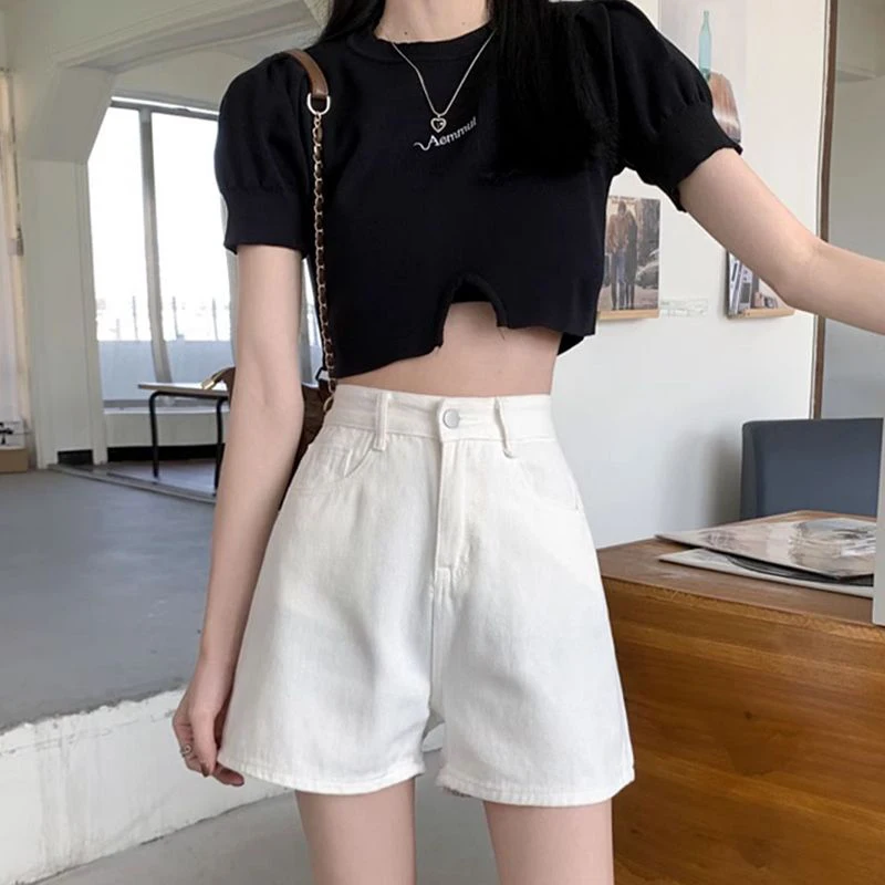 

Summer Lady Ins Fashion Solid Color Jeans Female Classic High Waist Denim Shorts Girls Casual Daily Thin Short Pants