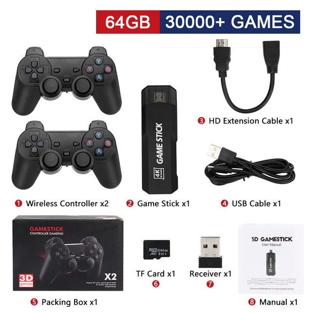 

HOT GD10 128G 40000 Games Retro Game Console 4K HD Video Game Console 2.4G Double Wireless Controller Game Stick For PSP/PS1/GBA