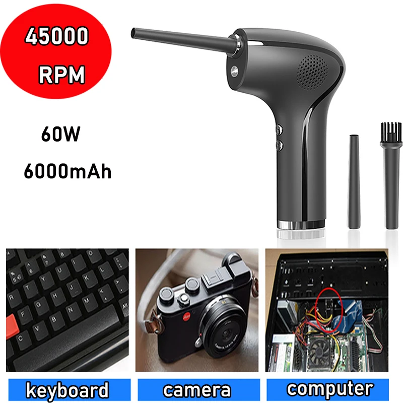 45000RPM  Wireless Air Duster Car Vacuum USB Handheld Compressed Cordless Rechargeable Keyboard  PC Laptop Cleaner Tool