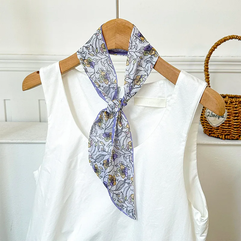 

7Colors Floral Silk Scarf Ribbons for Hair Bandanna Headband Decorative Neckerchief Bag Ribbon Waist Belt Scarf Necklace Women