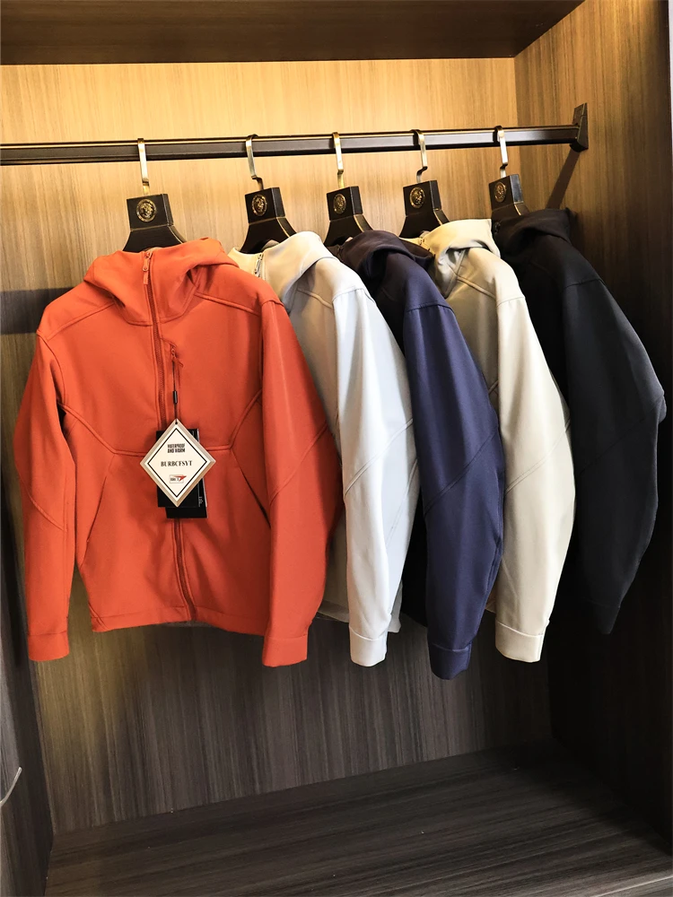 

Men's Pure Color Outdoor Windproof Waterproof GM Hooded Jaet Autumn Winter Faion Urban Sle Casual Long Sve Coat