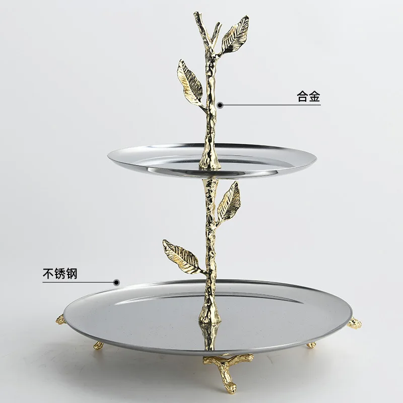 Light luxury high-grade stainless steel high-end double-layer fruit plate, living room coffee table household exquisite ornament