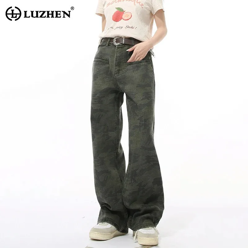 LUZHEN Autumn Clothing Men's Street Camouflage Jeans Straight Tube Slim Unisex Original Designer New Wide Leg Denim Pants LZ8005