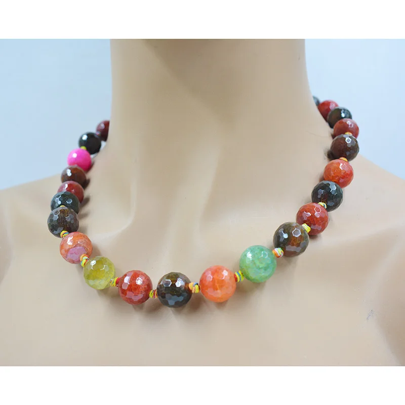 

14MM Natural Brazilian faceted, semi-precious stones, necklace 18"