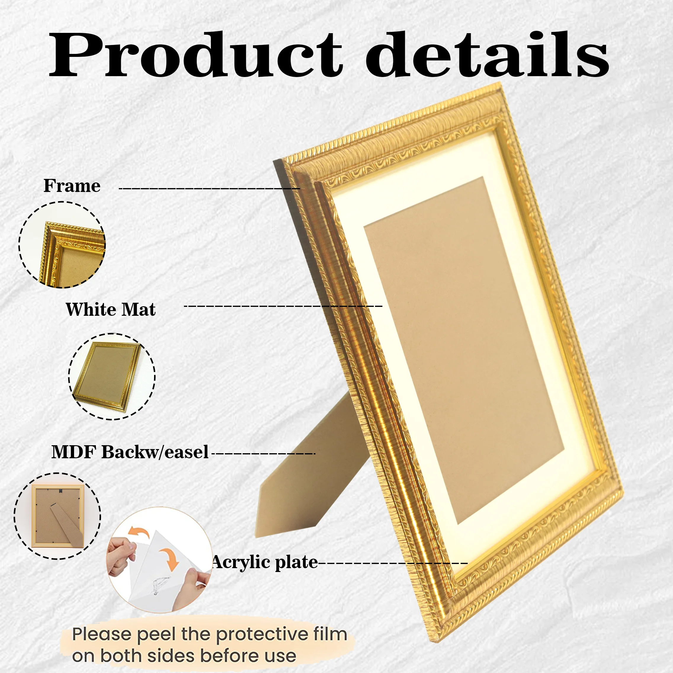 Retro Gold Color Photo Frame Vintage Style for Decoration Home Wall Art 4x6 6x8 8x10 Inch Decorative Picture Frames for Bedroom