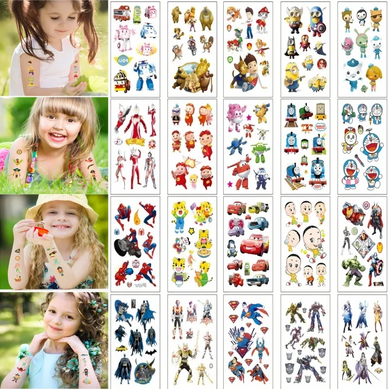 20pcs/set Cartoon Temporary Tattoos for Kids Girls Boys Anime Fake Tatoo Sticker Hands Arm Leg Waterproof Theme Party Decoration