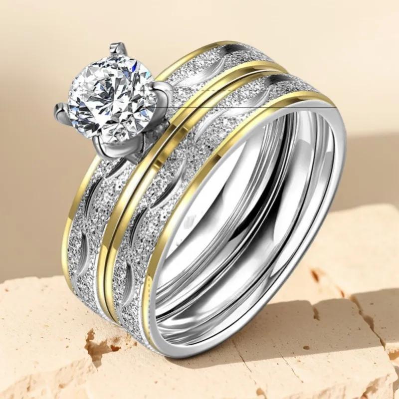 2026 Hot Selling Hand Accessories Wholesale Europe And America Hot Selling 925 Silver Plated Gold Zircon Double Layered Ring Set