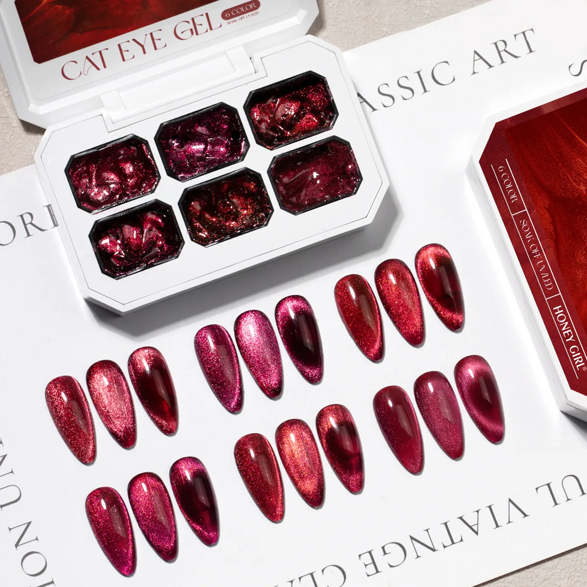 

6 Colorsx2g Cat's Eye Magnetic Nail Gel Polish Soak Off UV LED Dark Brown Cat Eye Manicure Gel Polish Nail Art Gel Varnishes