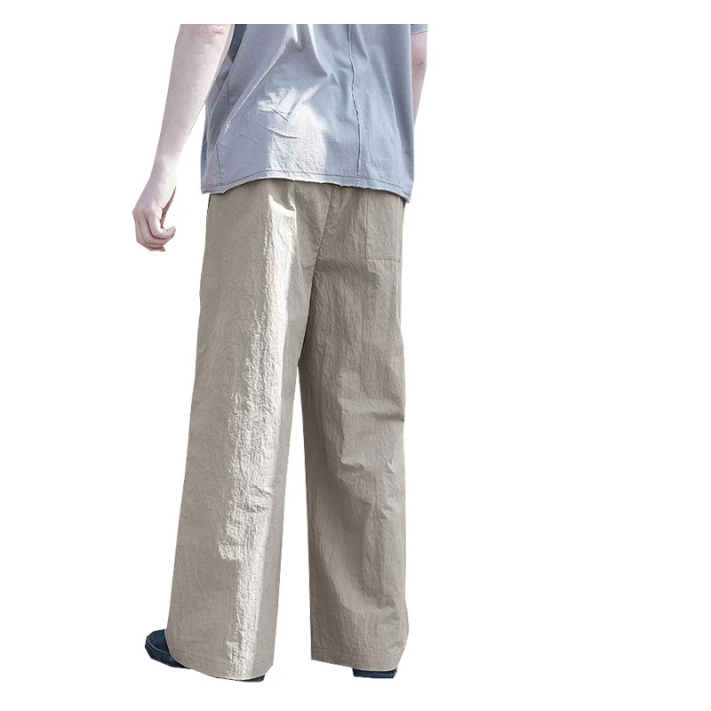 Linen Spring and Autumn Men's Wide Leg Pants Loose Fat Comfortable Breathable Casual Outside Wear Play White Pants Free Shipping