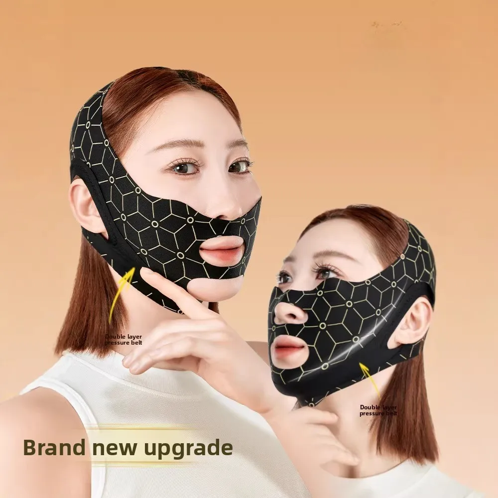 Black Gold Anti-Slip Double Lifting Bandage Breathable V Face Shaper Strap for Double Chin Facial Contouring Beauty Care Mask