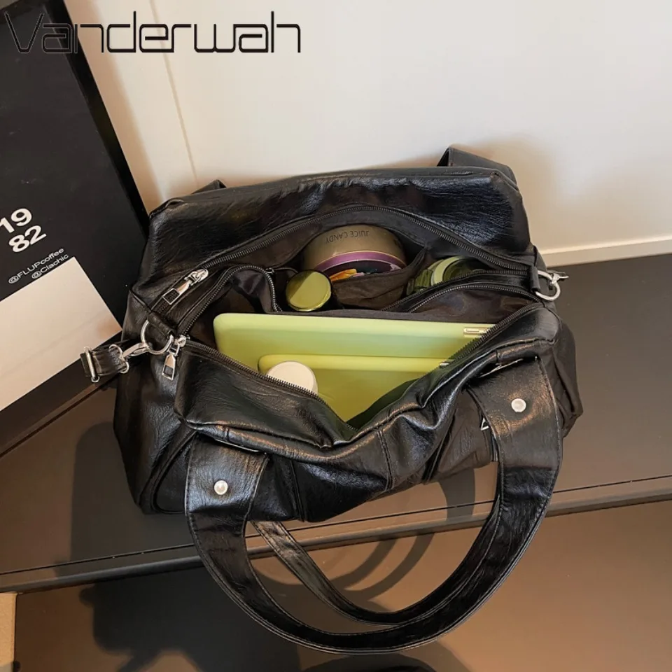 Soft Leather Large Capacity Hobo Tote Bag 2 Layers Top Handle Shoulder Crossbody Tote Bag Casual Daily Commute Bags for Women