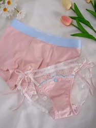 Lolita Pink Daisy Couple Underwear Sexy Pure Desire Transparent Lace Up Cotton Panties Men's Flat Angle Underwear Women's Briefs