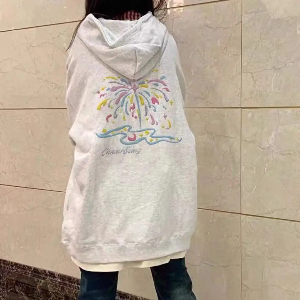 

Simple Letter Female Thicken Hoodie Plus Size Loose Long Sleeve Hoodie Sweatshirt Korean Fireworks Pullover Travel