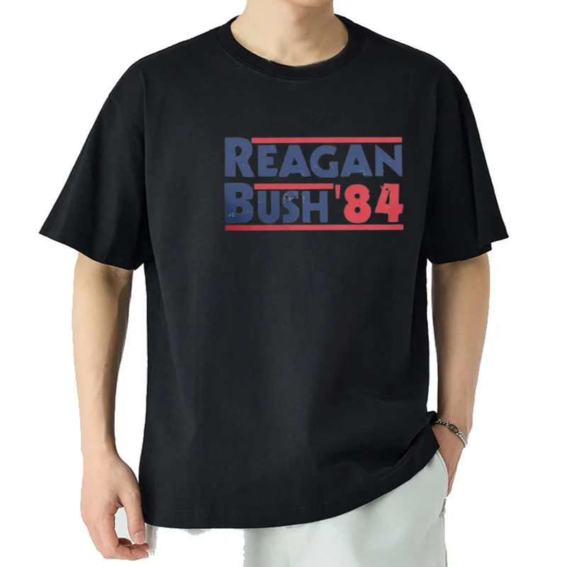 Imprimé hommes T Shirt Reagan Bush '84 hauts t-shirts à manches courtes conservateur républicain GOP O cou vêtem