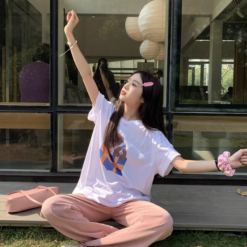 Women T-shirt Summer New Cute Birthday Animal Print Y2k Tops Sweet Loose Casual Versatile Tees Female Graphic T Shirts
