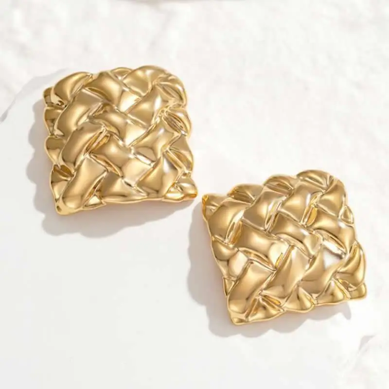 

Solid 18K Yellow Gold Square Stud Earrings Women Stamp AU750