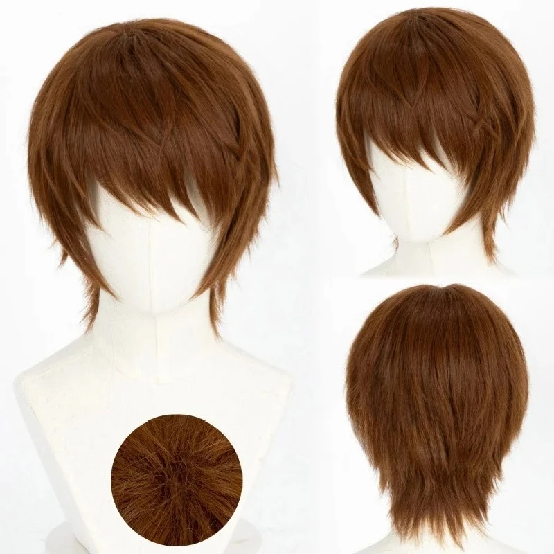 Peruca de cosplay light yagami, anime death note, cabelo castanho claro para fantasia temática de halloween, cabelo kanekalon
