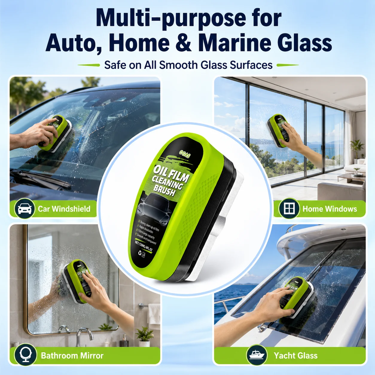 Upgrade 2.0 Glass Oil Film Cleaning Board Hydrophobic Anti-Fog Windshield Cleaner Sponge Car Window Bathroom Mirror Yacht Glass
