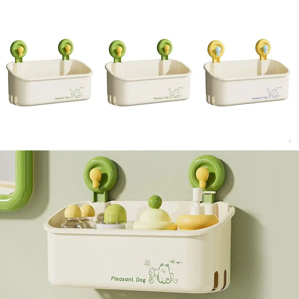 Large Capacity Suction Cup Storage Rack Space Saving with Drain Hole Bathroom Storage Shelf Wall Mounted Strong Load-Bearing