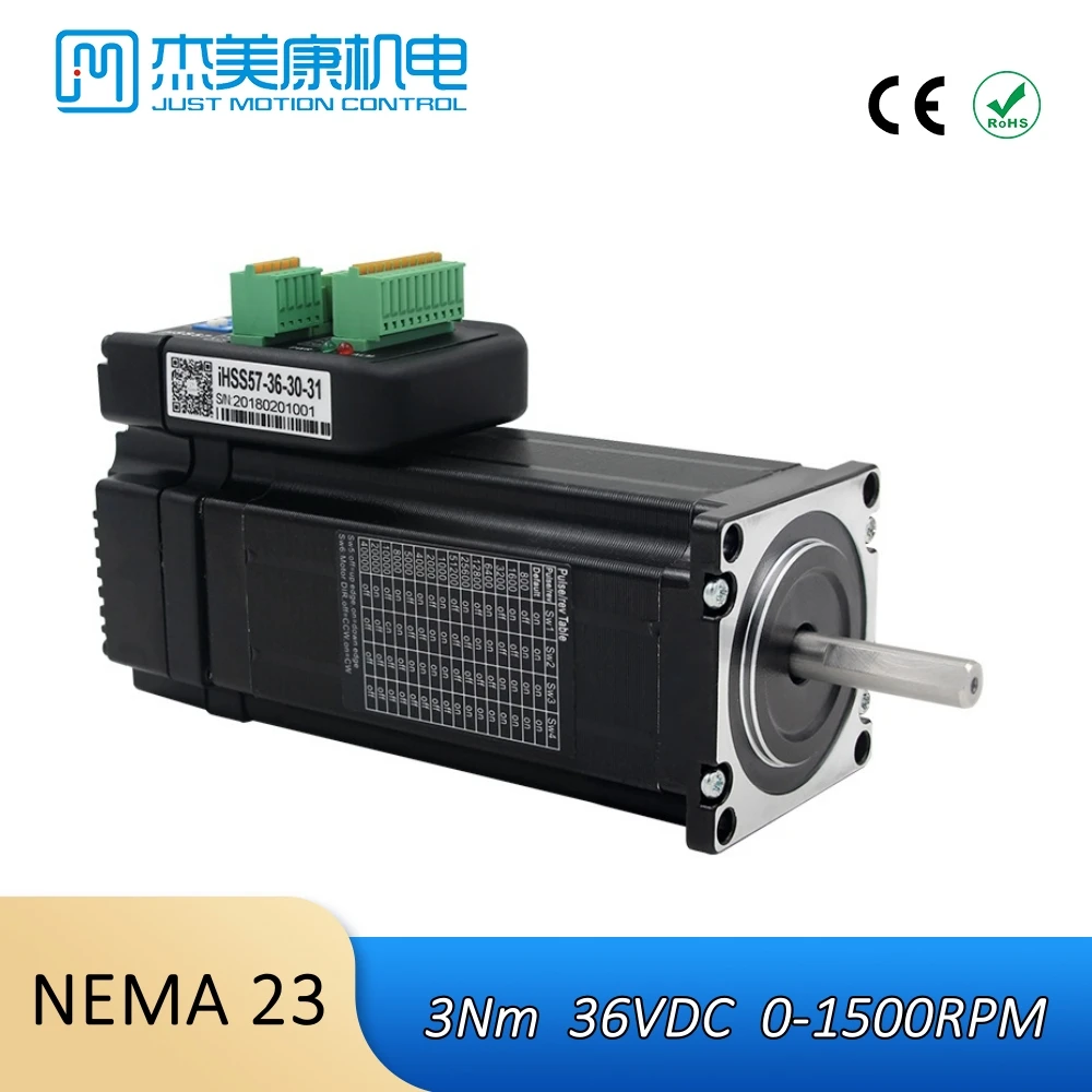 

JMC NEMA23 3N.m 36VDC Integrated Closed Loop Stepper Servo Driver & Motor 1500rpm 1000Line Encoder for CNC Machine Kits