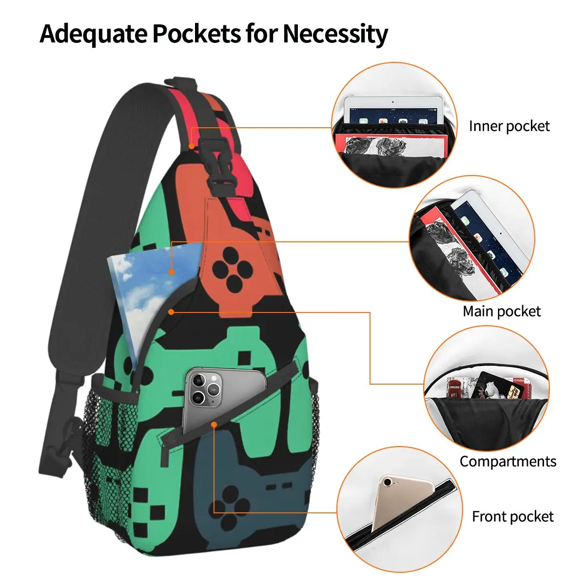 Game Controller Crossbody Bag Sports Gamepads Everywhere Chest Bag Unisex Women Man Fashion Shoulder Backpacks Travel