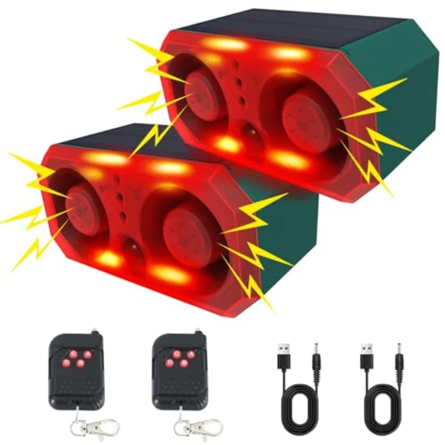 

Солнечный уличный датчик движения с функцией сигнализации и имитацией собачьего лая, записью звука, регулировкой громкости, 13 звуков, 130 дБ, громкий генератор шума с датчиком движения