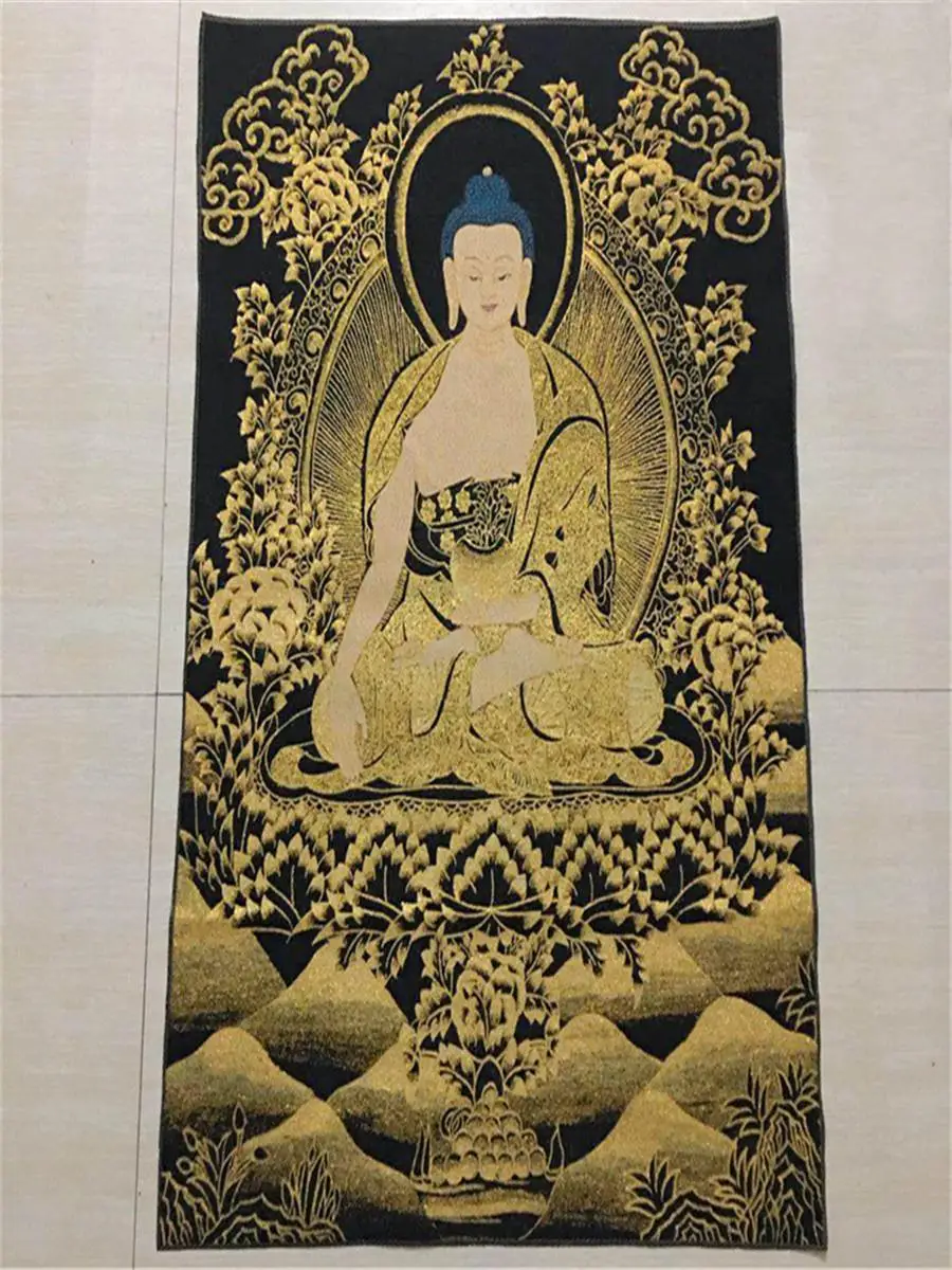 Shakyamuni black gold Tang family black Tangka living room porch decorative painting new Chinese Tibet