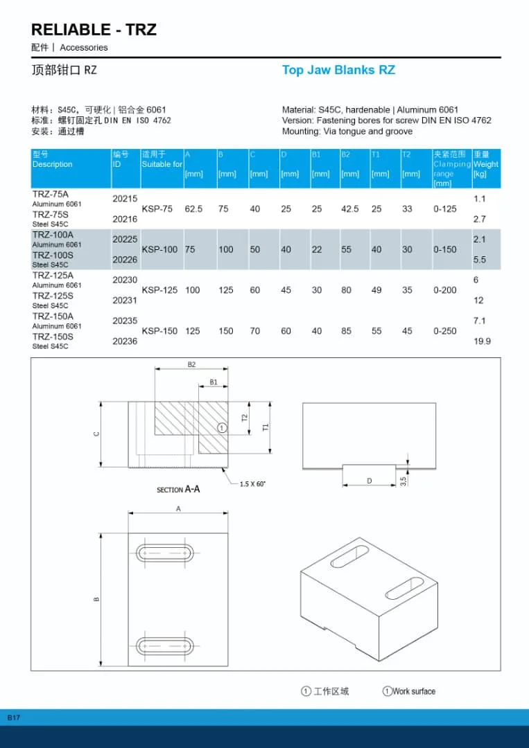 Precision jaw models TRZ-100 and YZ-100