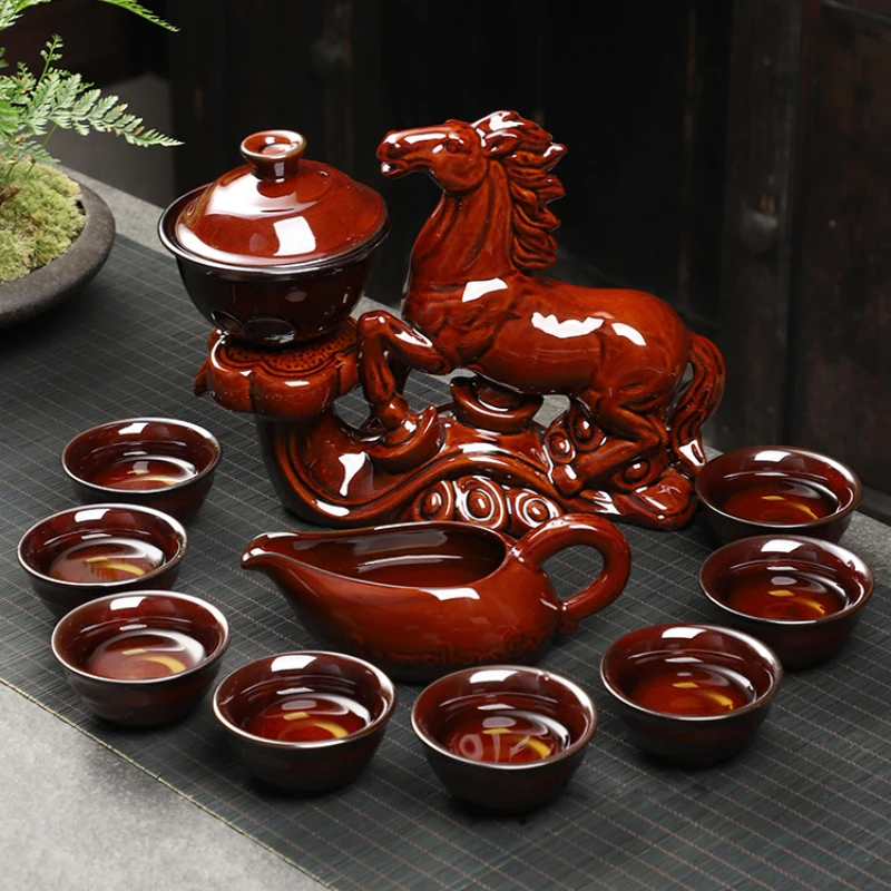 Semi-automatic Tea Cup Set Horse Spinning Kung Fu Tea Maker Tao Fu Qi Lazy Man Household Ceramic Teapot Sets Complete Gift Bar