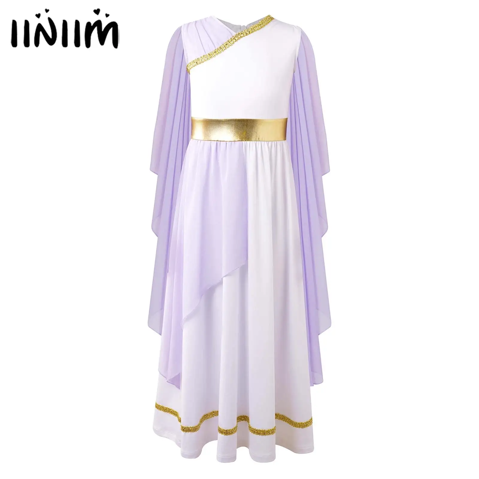 Girls Roman Grecian Athena Gown Dress Halloween Ancient Greek Toga Princess Cosplay Costume Shawls Flowy Tulle Toga Dress