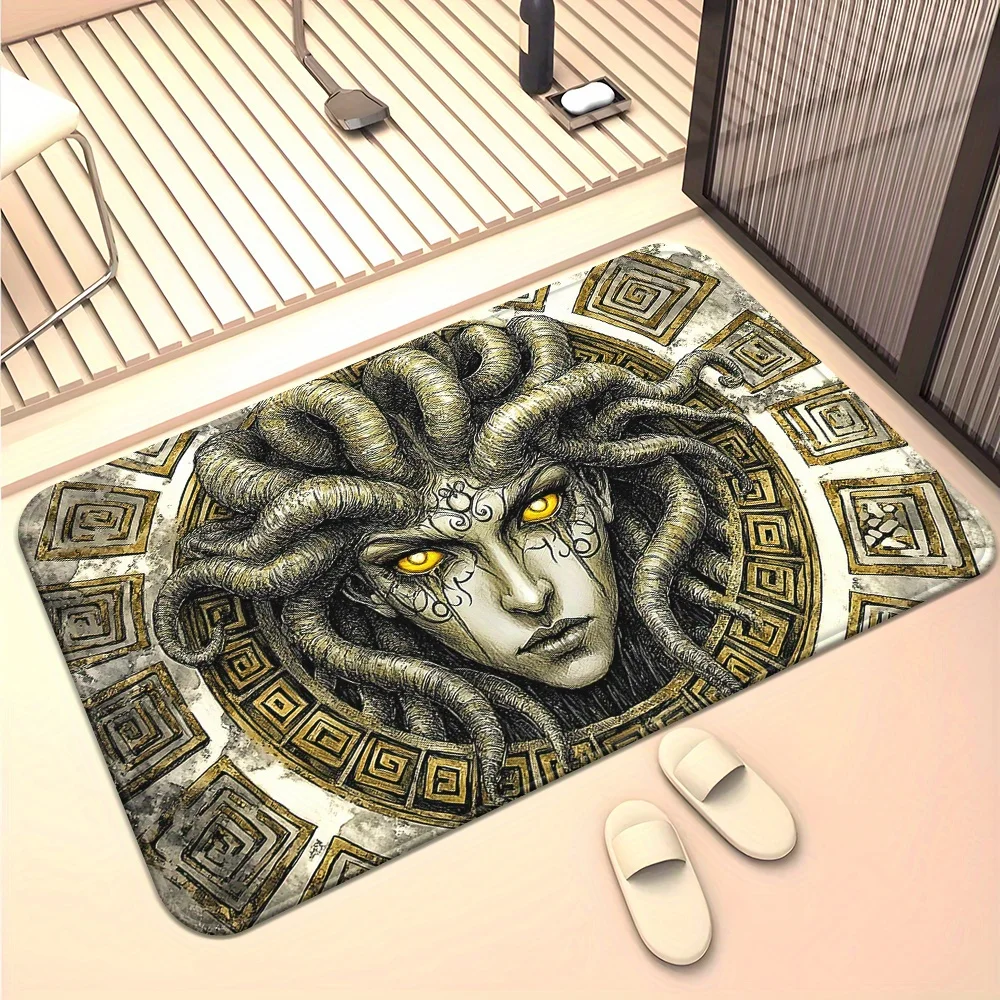 Unique Decorative Print Doormat Rug Polyester Gothic Mythology Head Art Entrance Mat for Home Entryway Stylish Indoor Outdoor Po