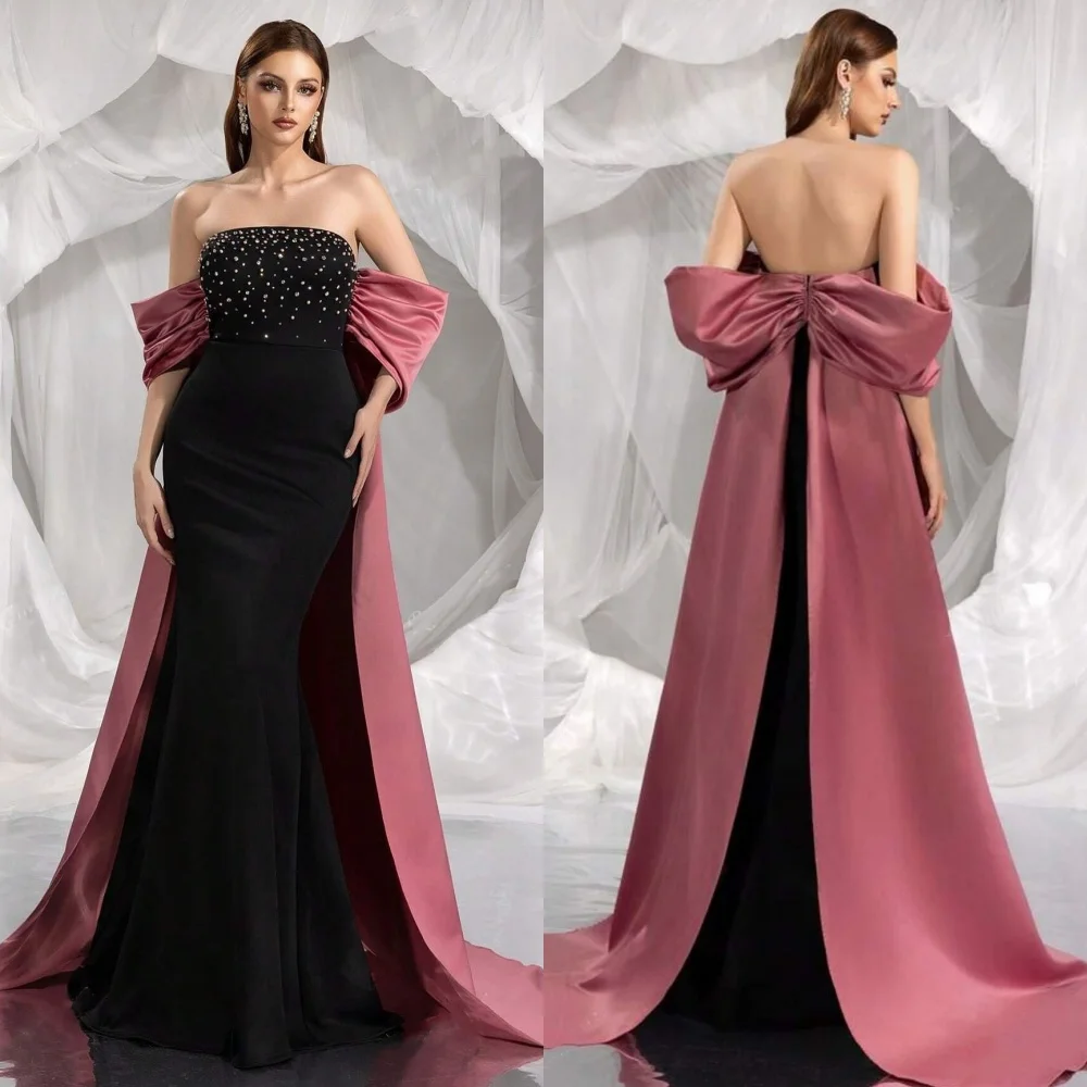 

Customized Exquisite Jersey Pleat Sequined Trumpet Off-the-shoulder Long Dresses Bespoke Occasion Evening Elegant