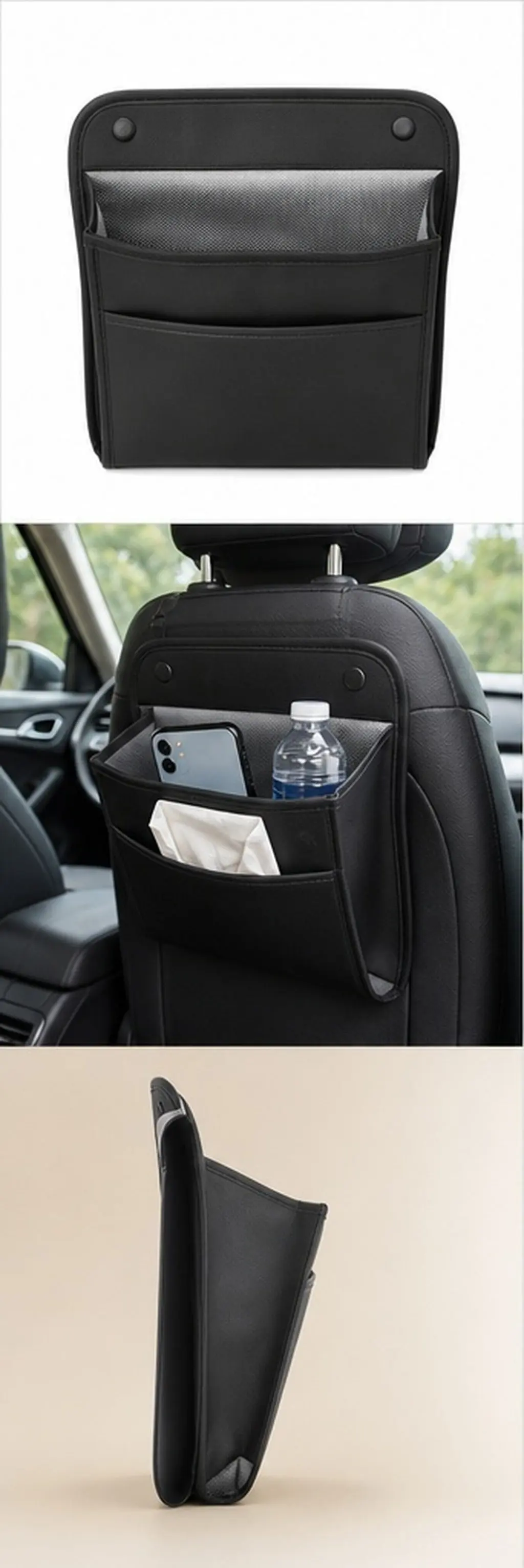 Car Seat Back Hanging Bag PU Travel Garbage Holder Backseat Storage Pocket for Small Items Tissues Bottles Clutter Free Driving