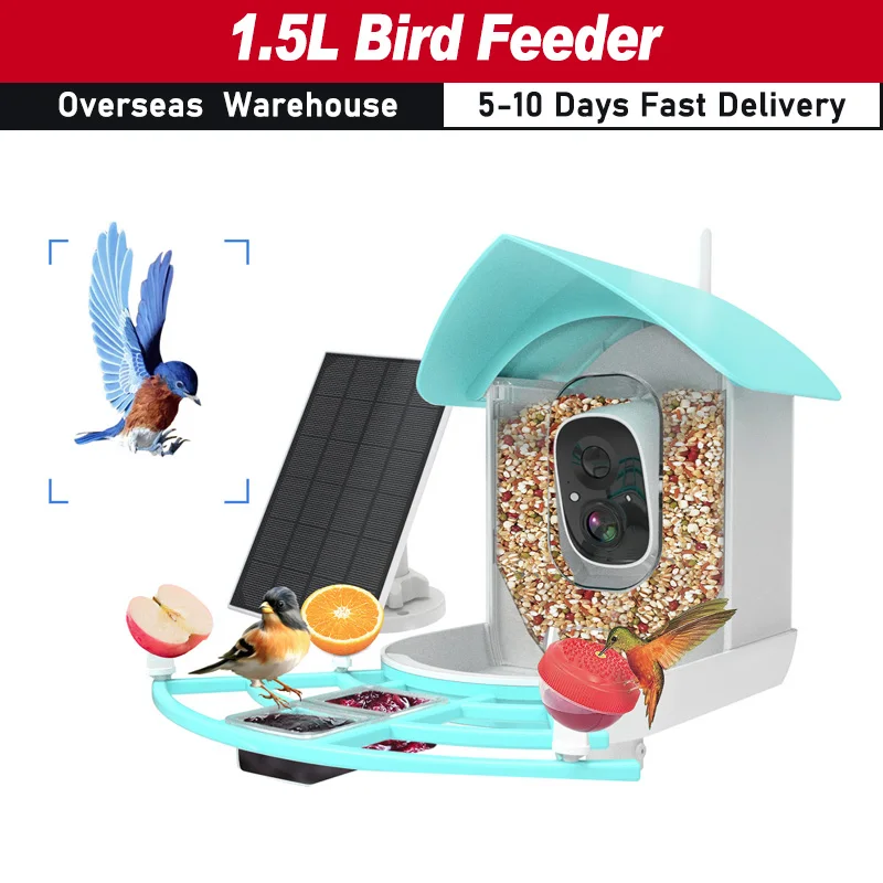 Smart Bird Feeder Outdoor Camera Waterproof  WiFi 1080P HD Video High Resolution PIR Motion Detection AI Solar Powered App