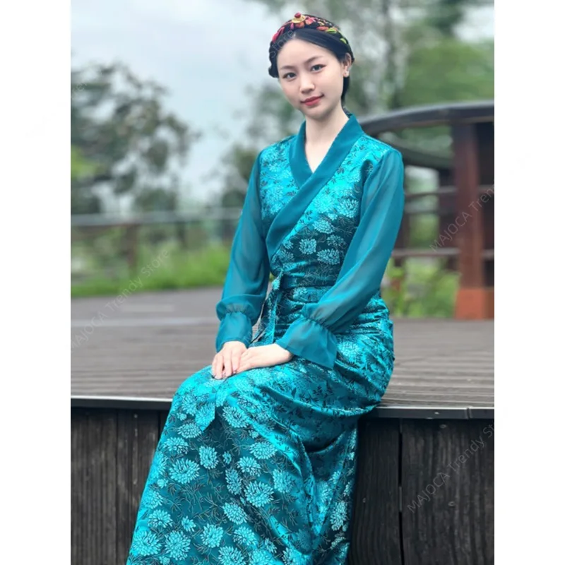 New Women's Summer Tibetan Dress Lhasa Style Wrap Maxi Skirt Ethnic Style Folk Tibet Dress