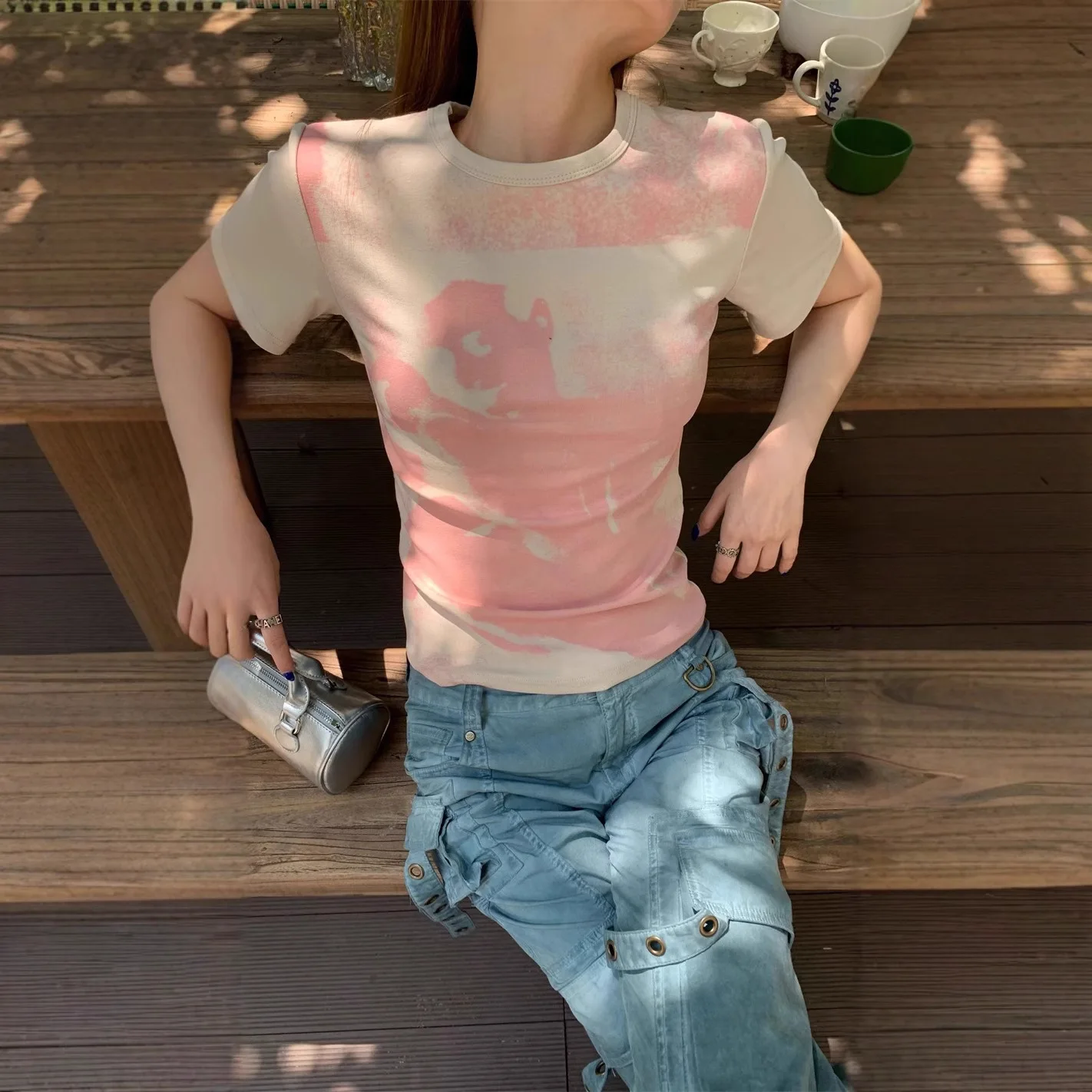 Y2K Summer Women T Shirt Japanese Korean Hot Girl Printed Round Neck Short Sleeve Slim Fit European American Fashion Top