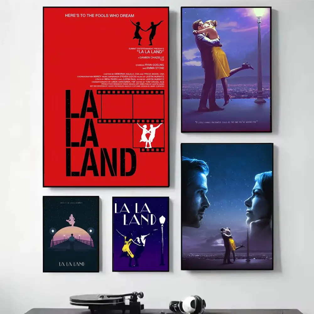 L-LA LA LAND Retro Painting Calligraphy Self Adhesive Wall Art Waterproof Print For Bedroom Living Room Hallway Home Decor
